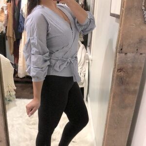 Charlotte Russe blue striped belted boho top